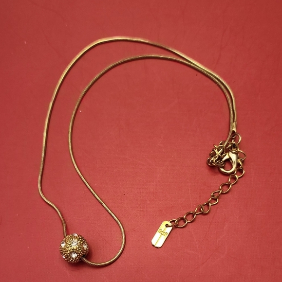 Vintage 70s Gold Filigree Crystal Ball Pendant Necklace – Signed RUNWAY Glam - Picture 1 of 8